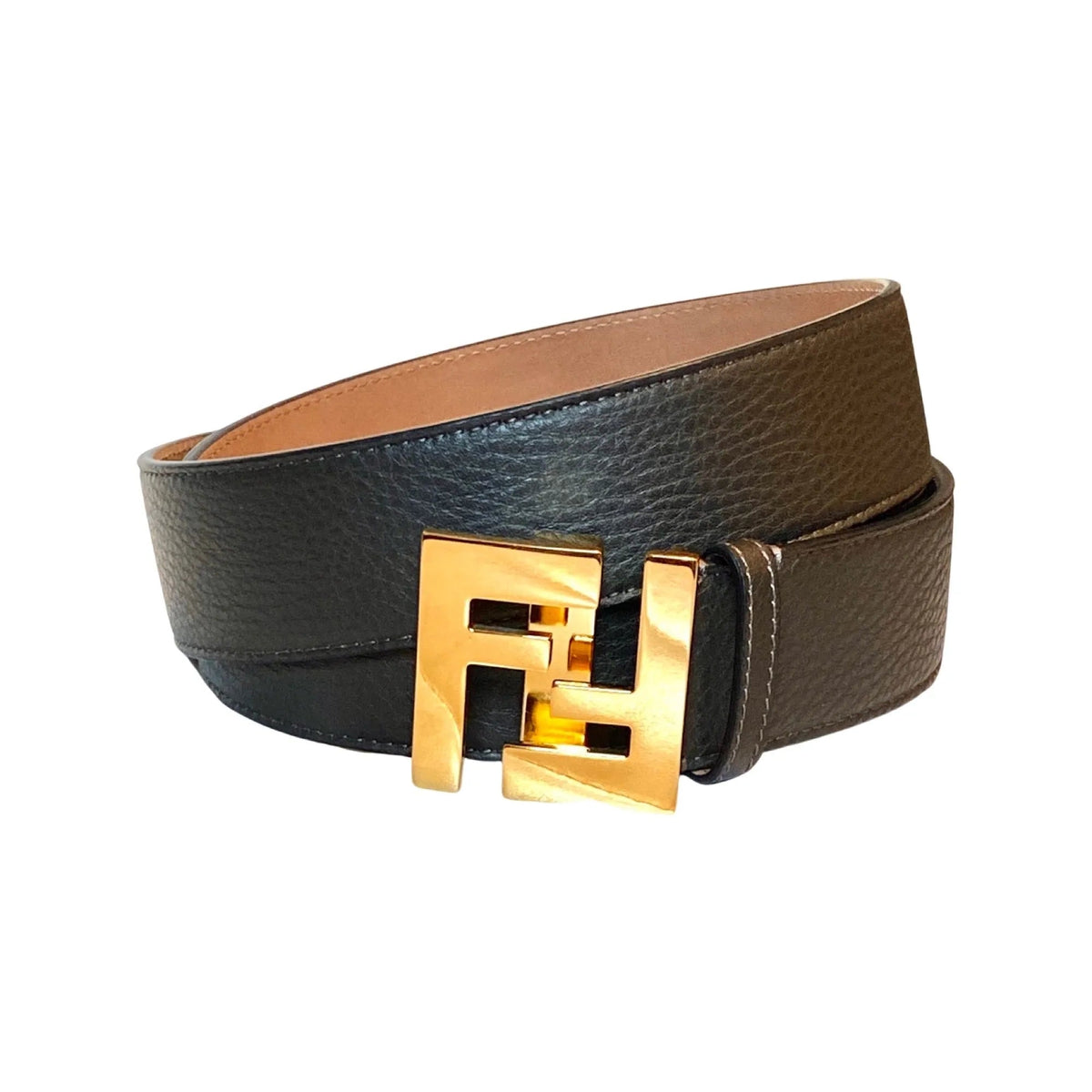 Fendi FF Logo Ebano Brown Pebbled Leather Belt 105 - Belts - Clayton's Online Store