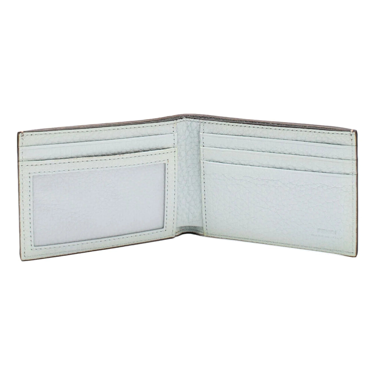 Fendi FF Logo Plaque Light Gray Pebbled Calf Leather Bifold Wallet - Wallets - Clayton's Online Store