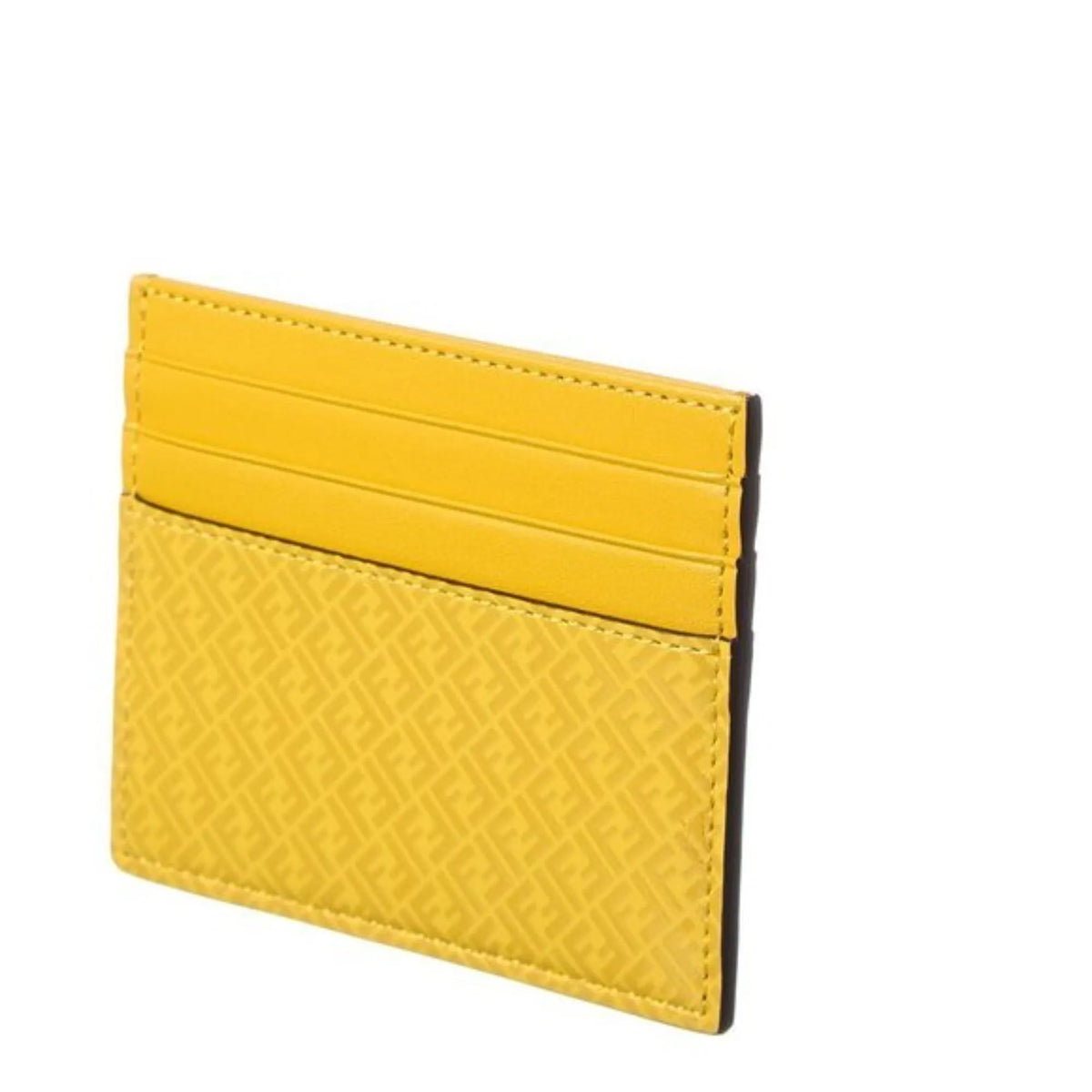 Fendi FF Logo Print Sunflower Yellow Leather Card Case