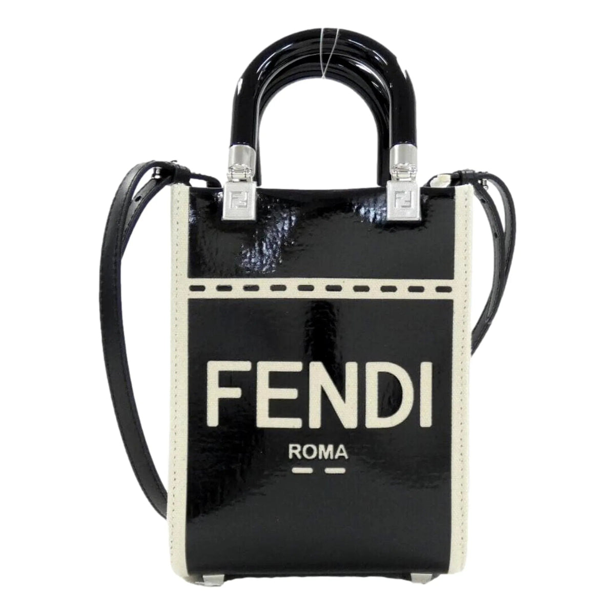 FENDI FF Mini Bag Shopper Tote Crossbody Bag Leather and Canvas Black - Handbags - Clayton's Online Store