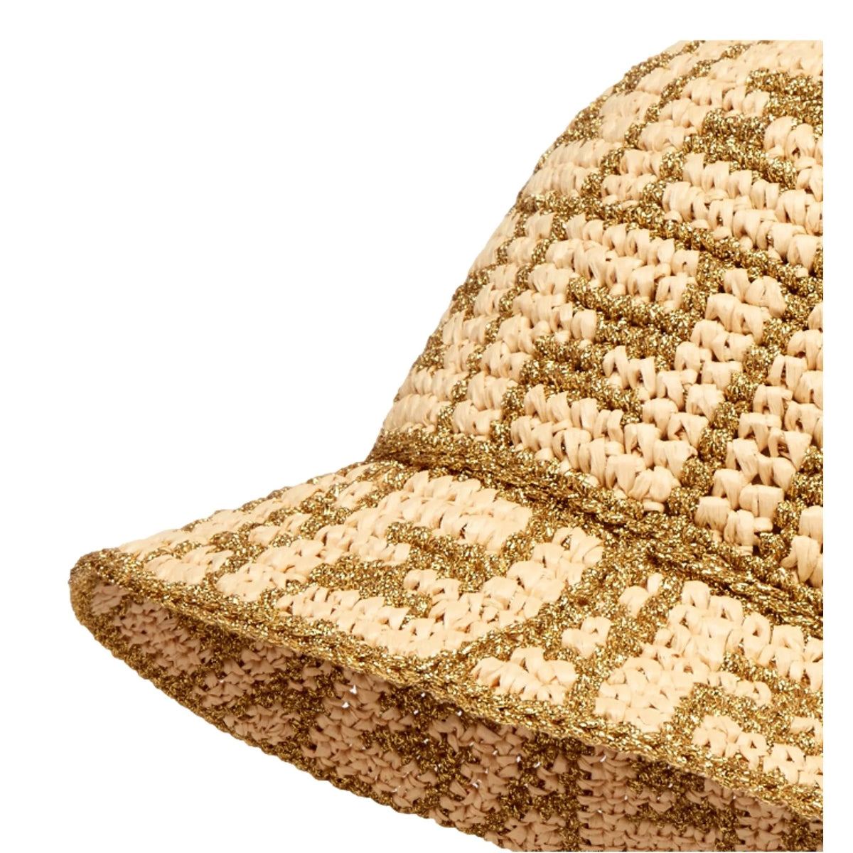 Fendi FF Motif Woven Metallic Gold and Natural Raffia Crochet Bucket Hat - Hats - Clayton's Online Store