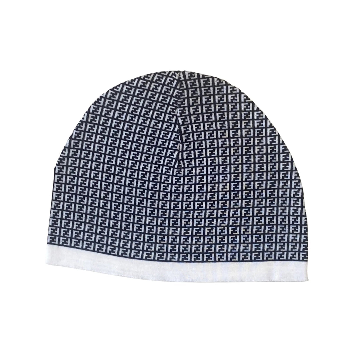 Fendi FF Print Nero and Bianco Knitted Wool Beanie - Hats - Clayton's Online Store