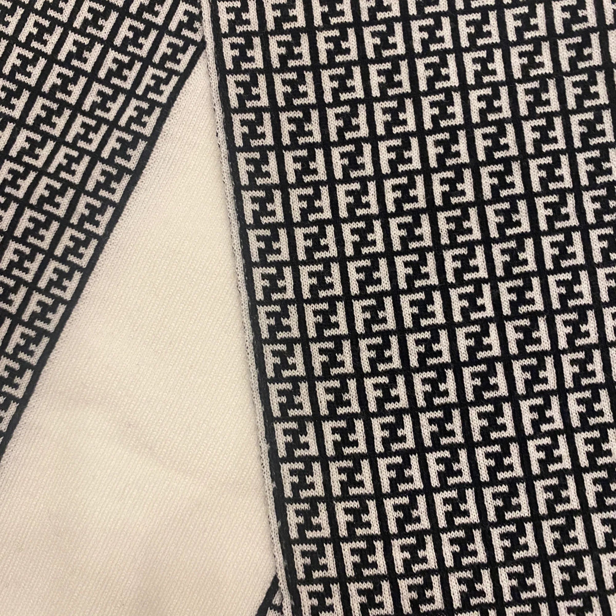 Fendi FF Print Nero and Bianco Knitted Wool Scarf - Scarves and Shawls - Clayton's Online Store