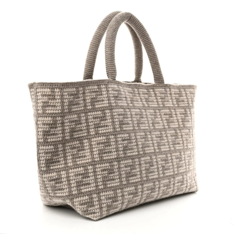 Fendi FF Tortora Gray Knitted Cashmere Wool Large Shopper Tote Bag - Handbags - Clayton's Online Store