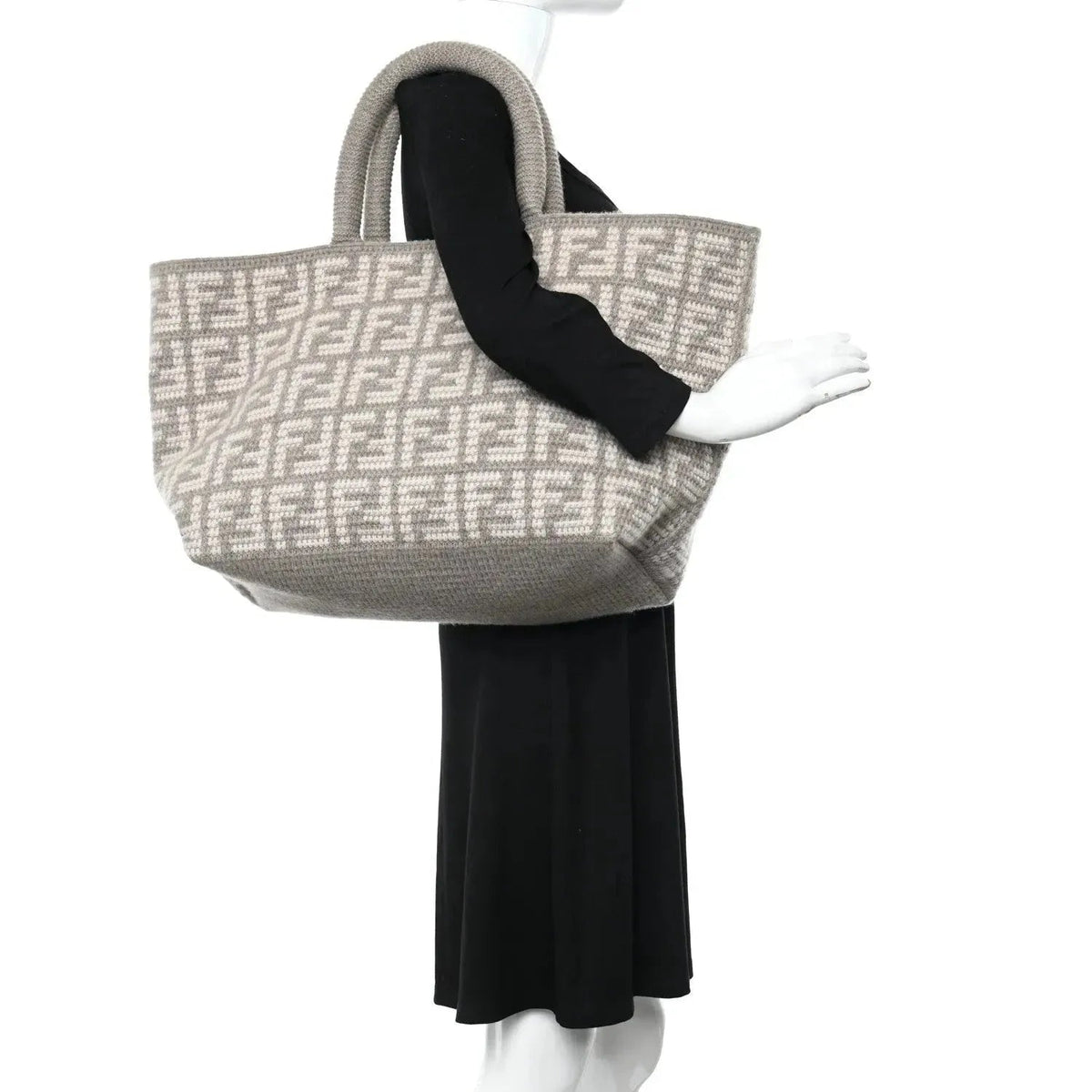 Fendi FF Tortora Gray Knitted Cashmere Wool Large Shopper Tote Bag - Handbags - Clayton's Online Store