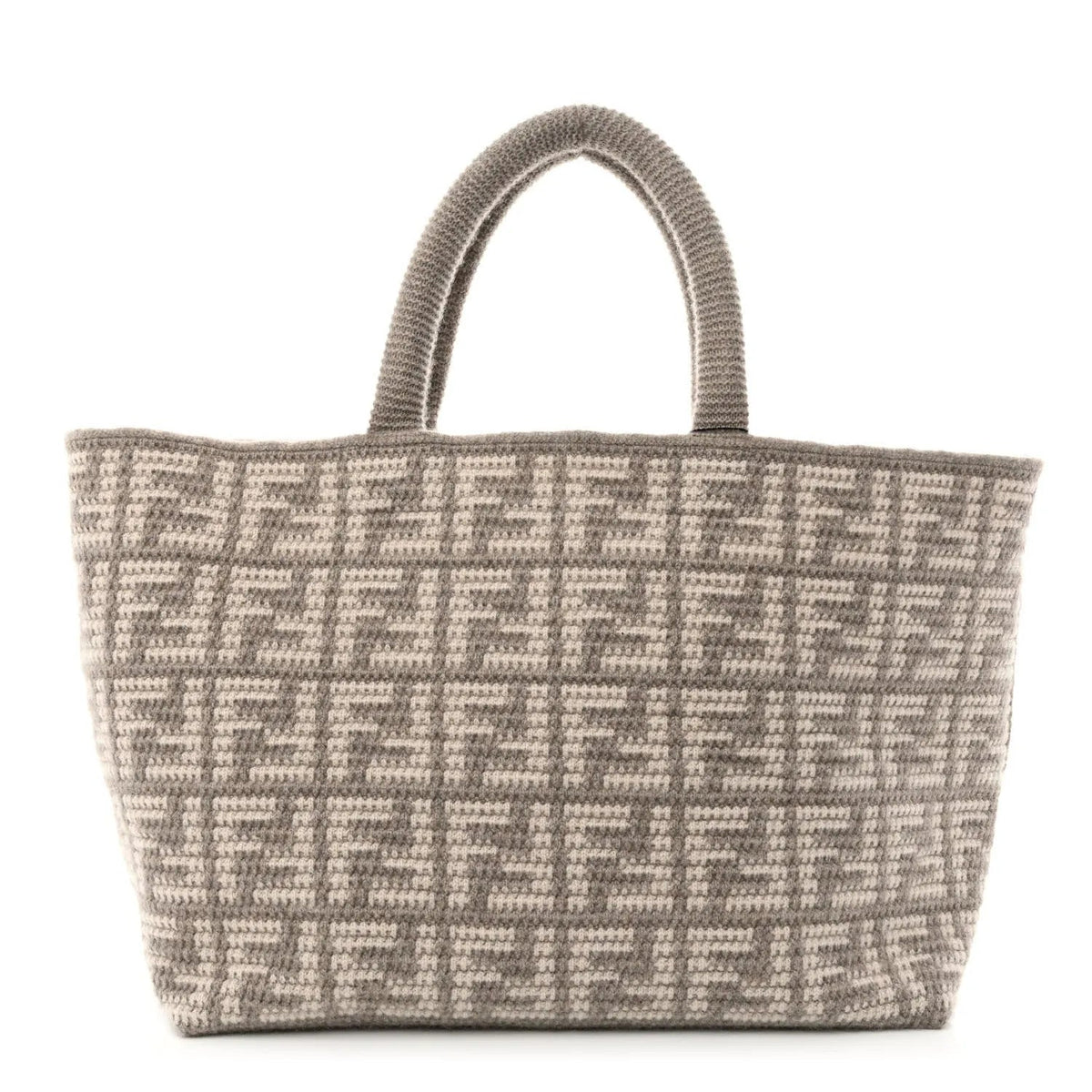 Fendi FF Tortora Gray Knitted Cashmere Wool Large Shopper Tote Bag - Handbags - Clayton's Online Store