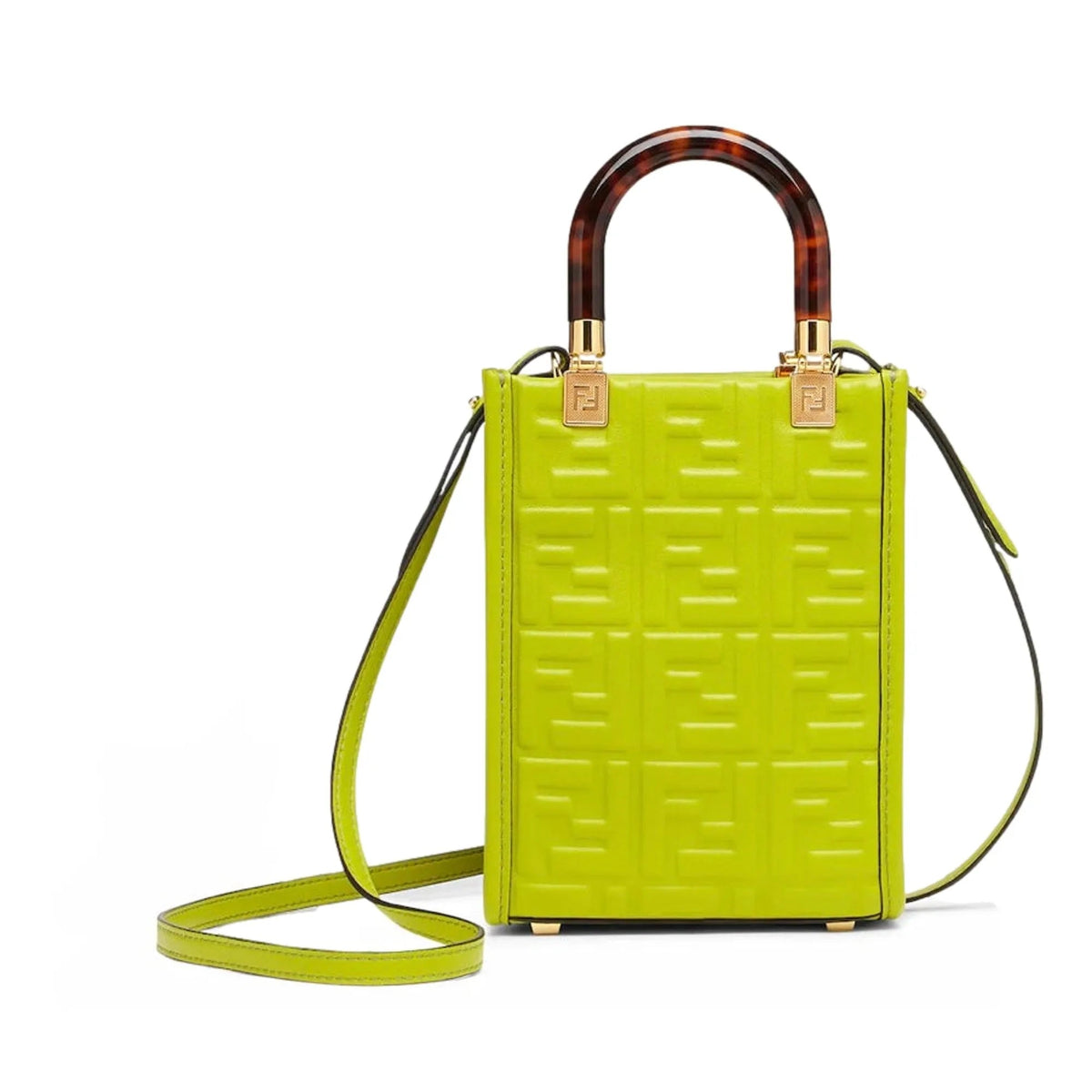 Fendi FF Zucca Mini Sunshine Shopper Tote Crossbody Bag Green Leather - Handbags - Clayton's Online Store