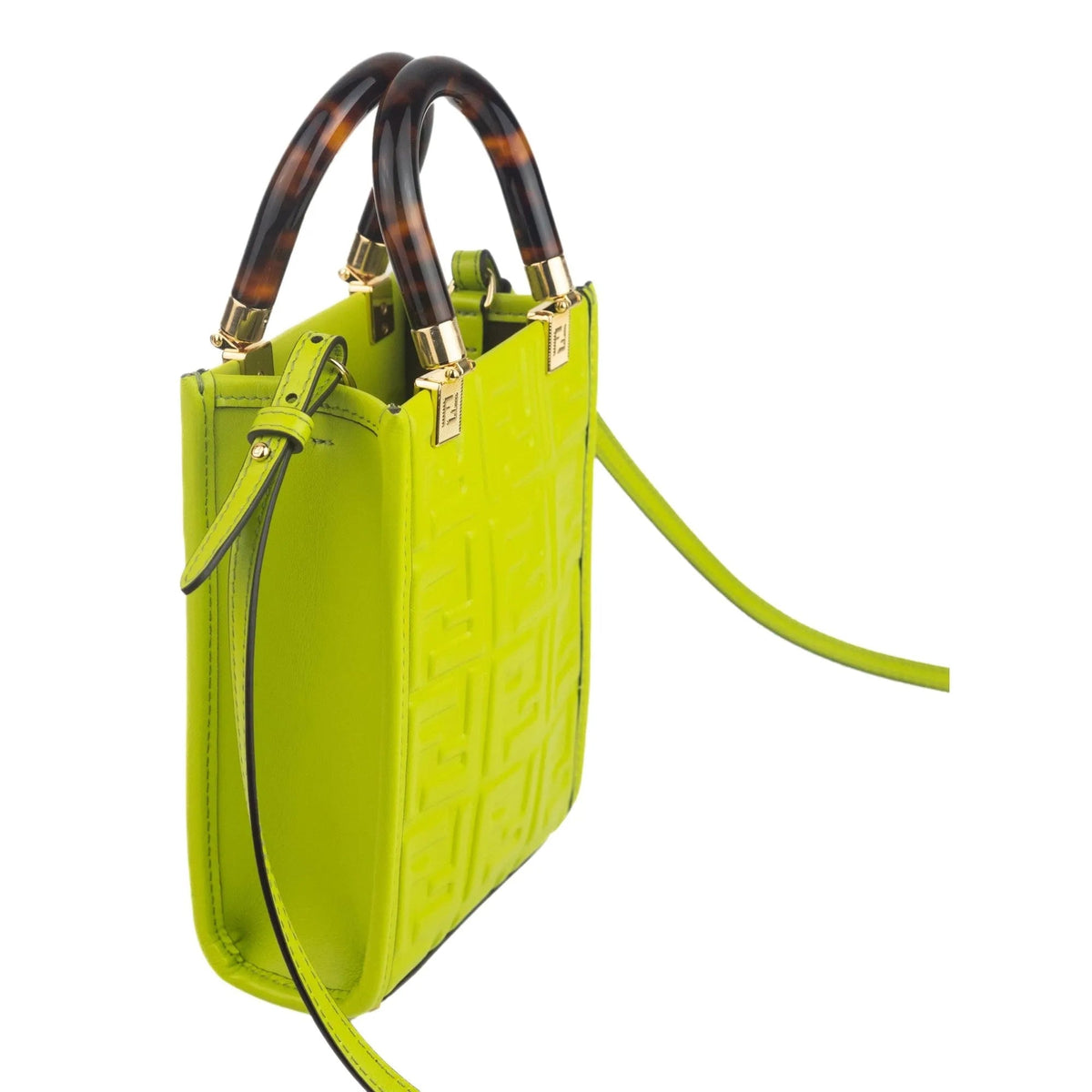 Fendi FF Zucca Mini Sunshine Shopper Tote Crossbody Bag Green Leather - Handbags - Clayton's Online Store