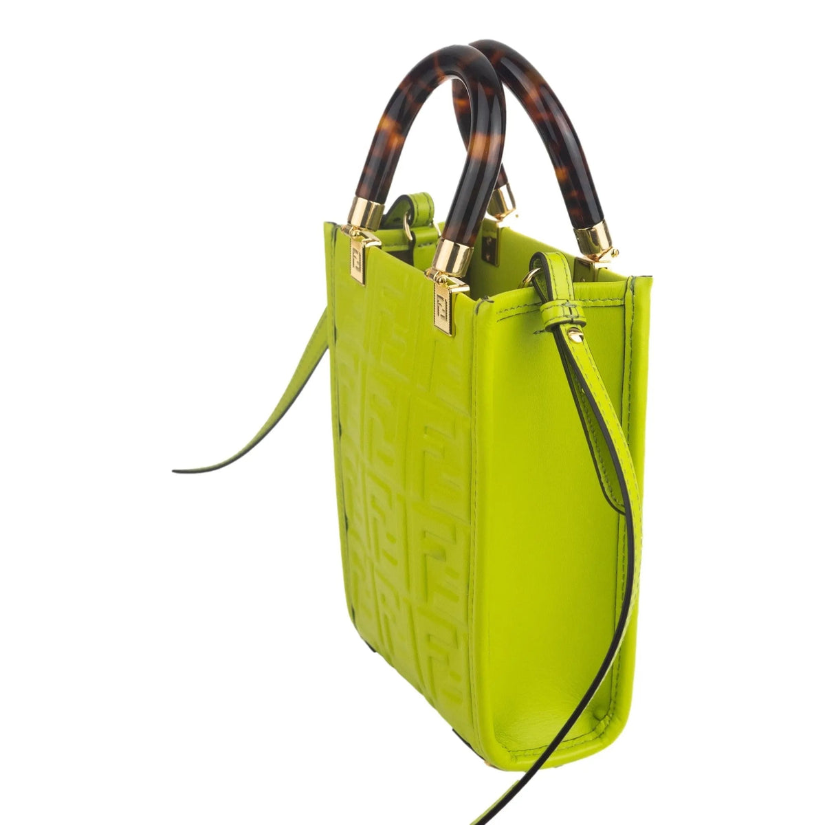 Fendi FF Zucca Mini Sunshine Shopper Tote Crossbody Bag Green Leather - Handbags - Clayton's Online Store