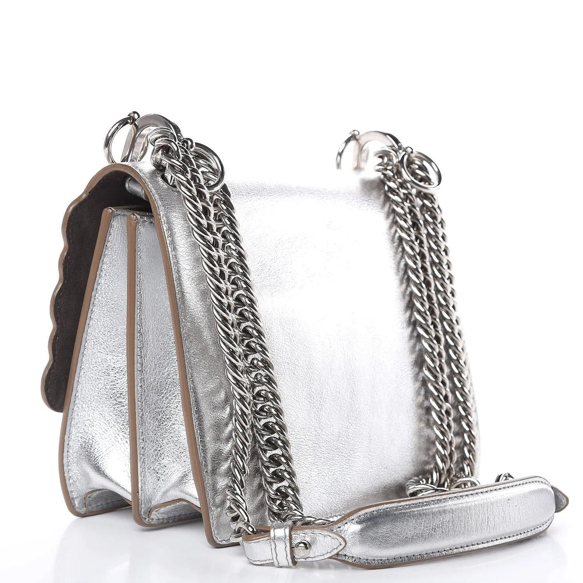 Fendi Kan I Metallic Silver Calfskin Scalloped Studded Bag - Handbags - Clayton's Online Store