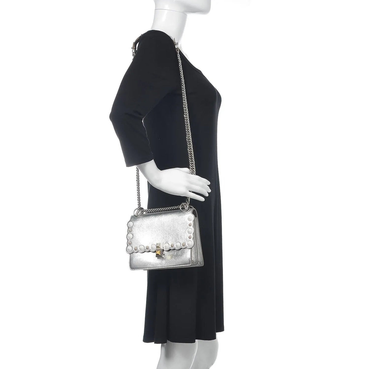 Fendi Kan I Metallic Silver Calfskin Scalloped Studded Bag - Handbags - Clayton's Online Store