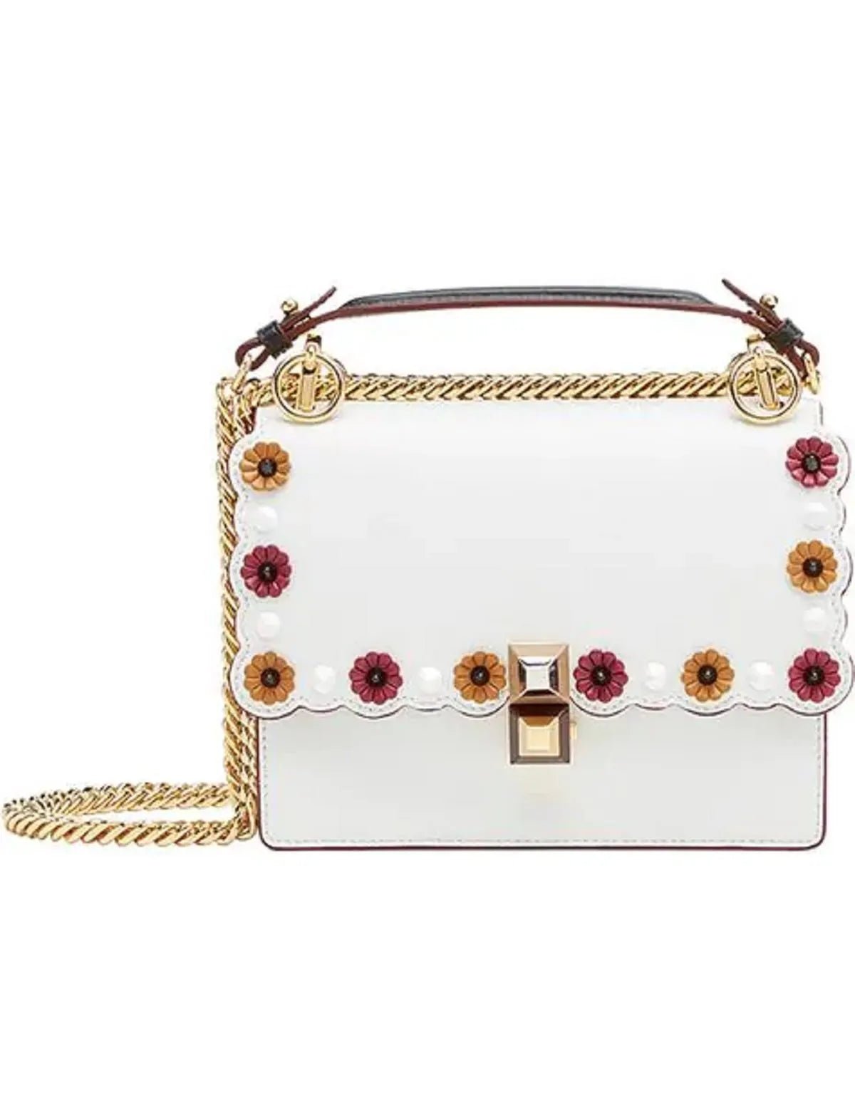 Fendi Kan I White Multi Color Flowers Leather Chain Bag - Handbags - Clayton's Online Store