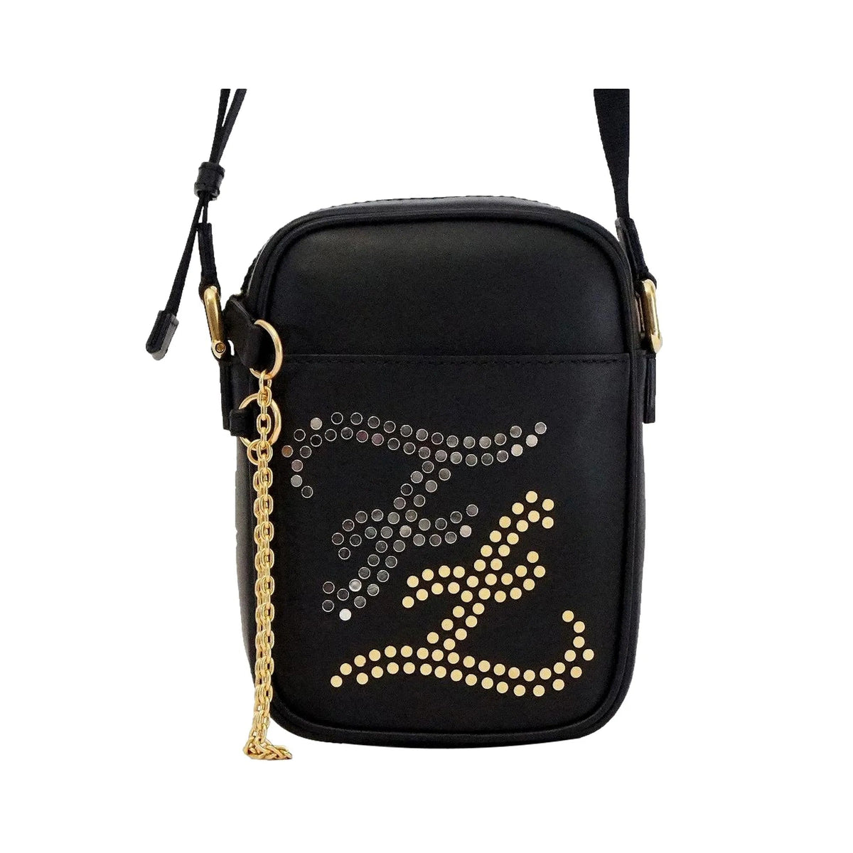 Fendi Karligraphy Studded Black Leather Small Crossbody Bag - Handbags - Clayton's Online Store