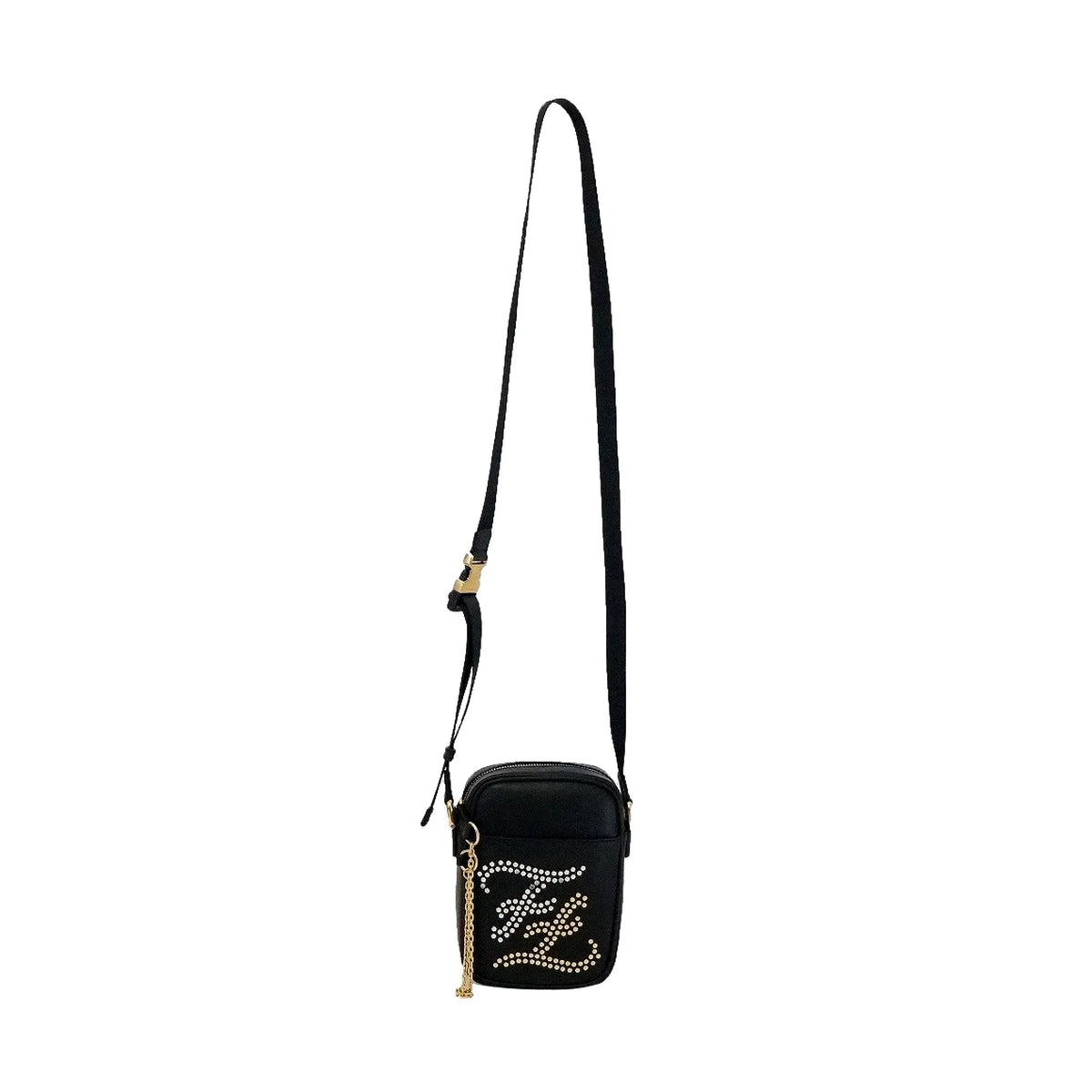 Fendi Karligraphy Studded Black Leather Small Crossbody Bag - Handbags - Clayton's Online Store