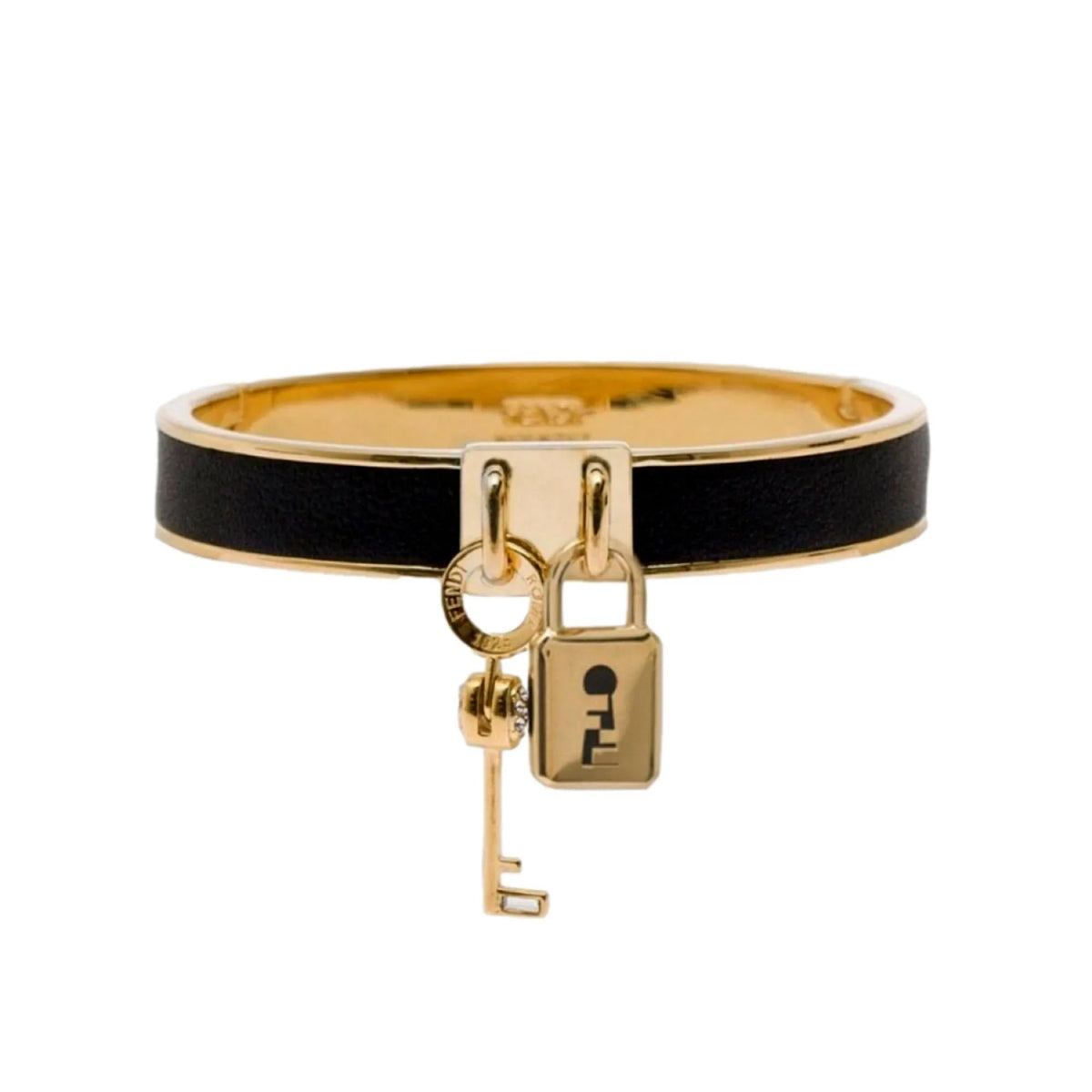 Fendi Master Key Black Leather Gold Small Bracelet