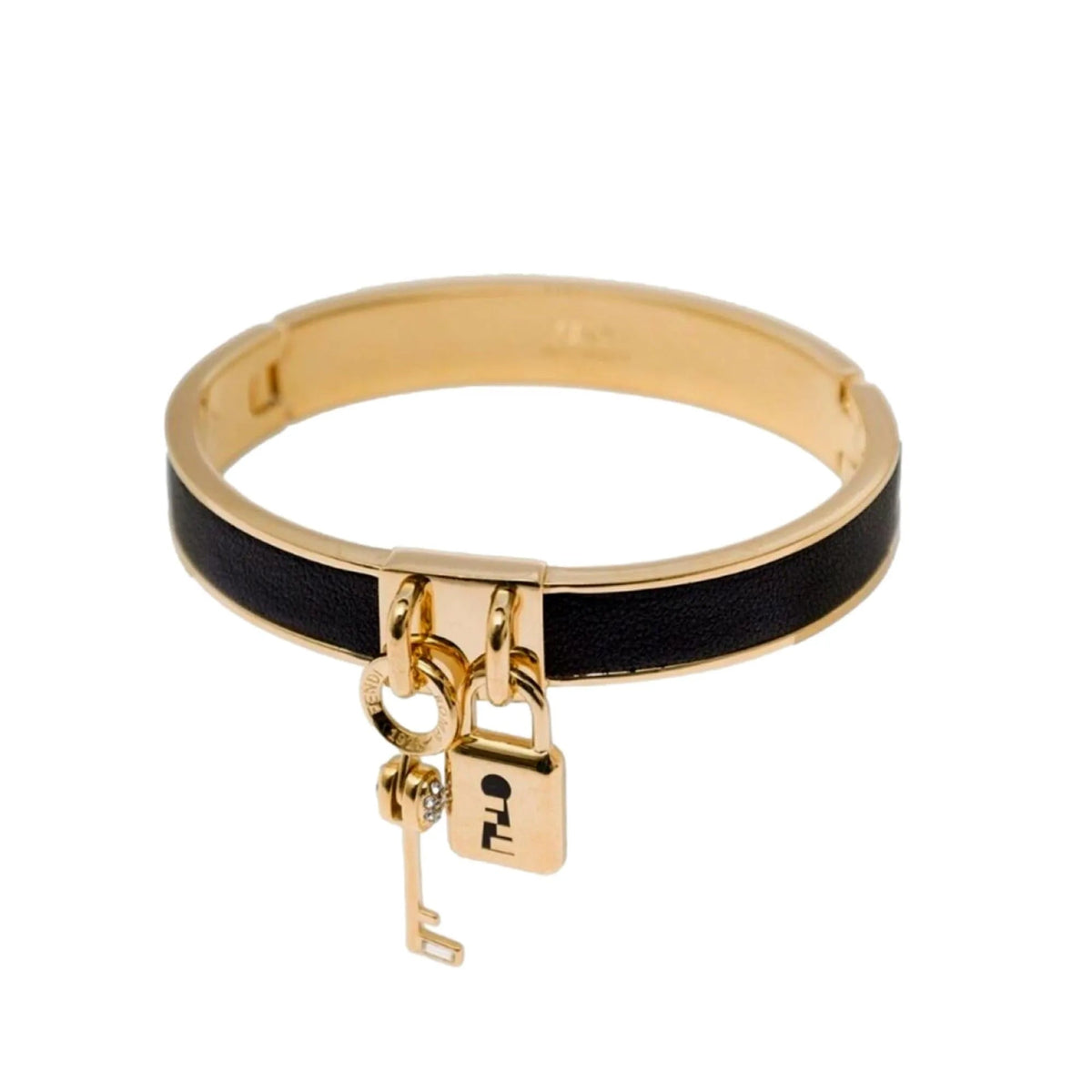 Fendi Master Key Black Leather Gold Small Bracelet - Jewelry - Clayton's Online Store