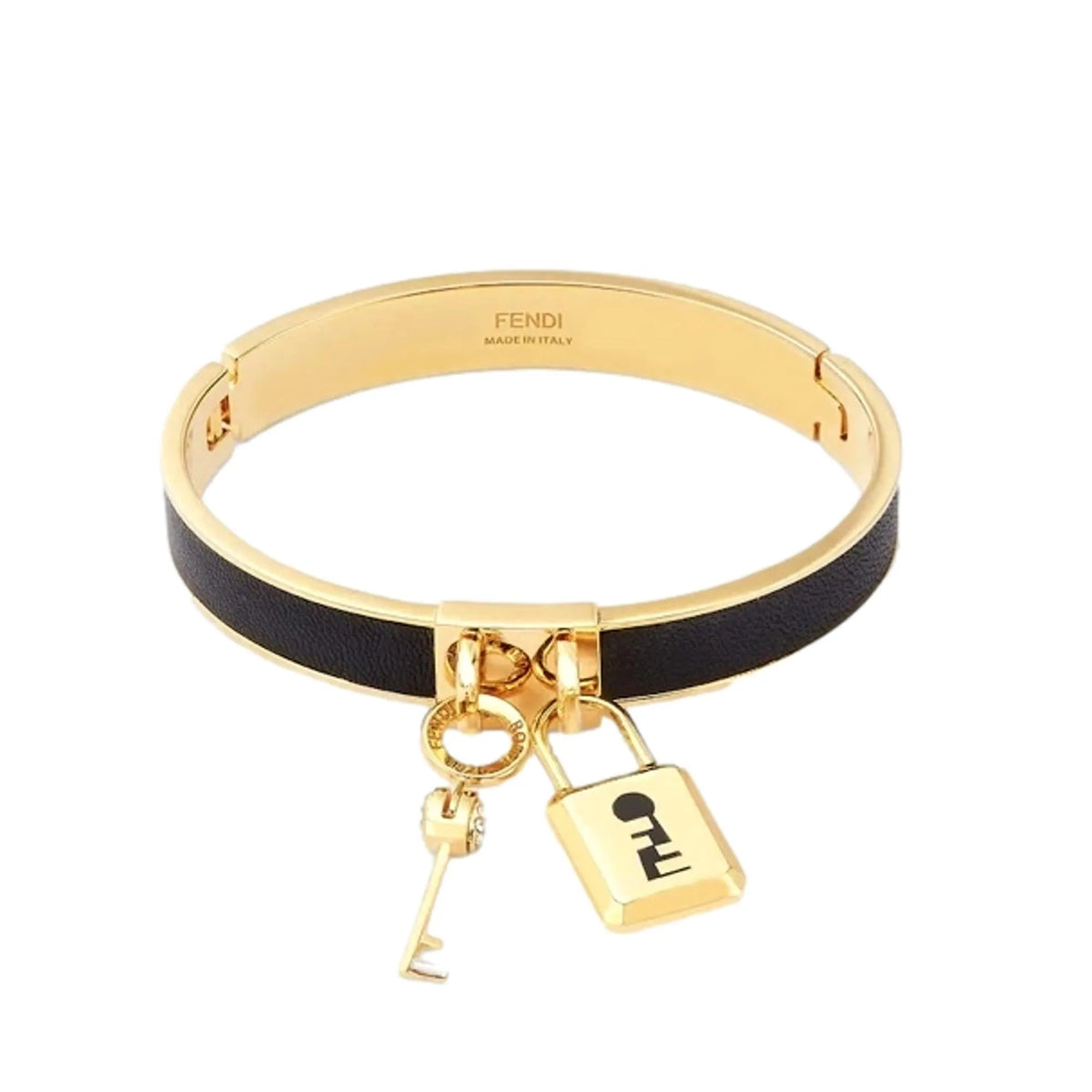 Fendi Master Key Black Leather Gold Small Bracelet - Jewelry - Clayton's Online Store