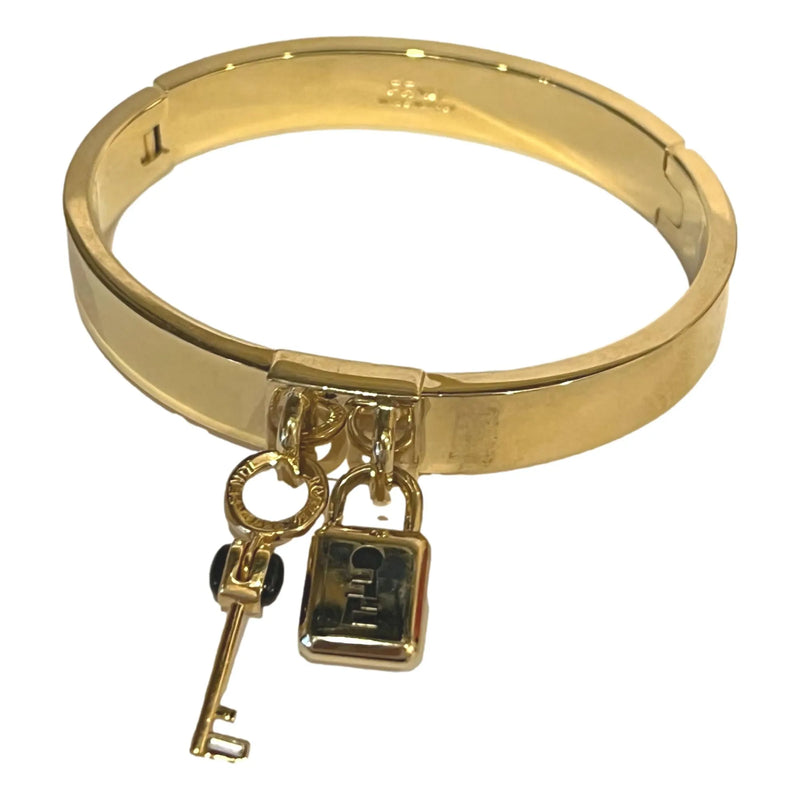 Fendi Master Key Pendant Gold Finish Metal Medium Cuff Bracelet