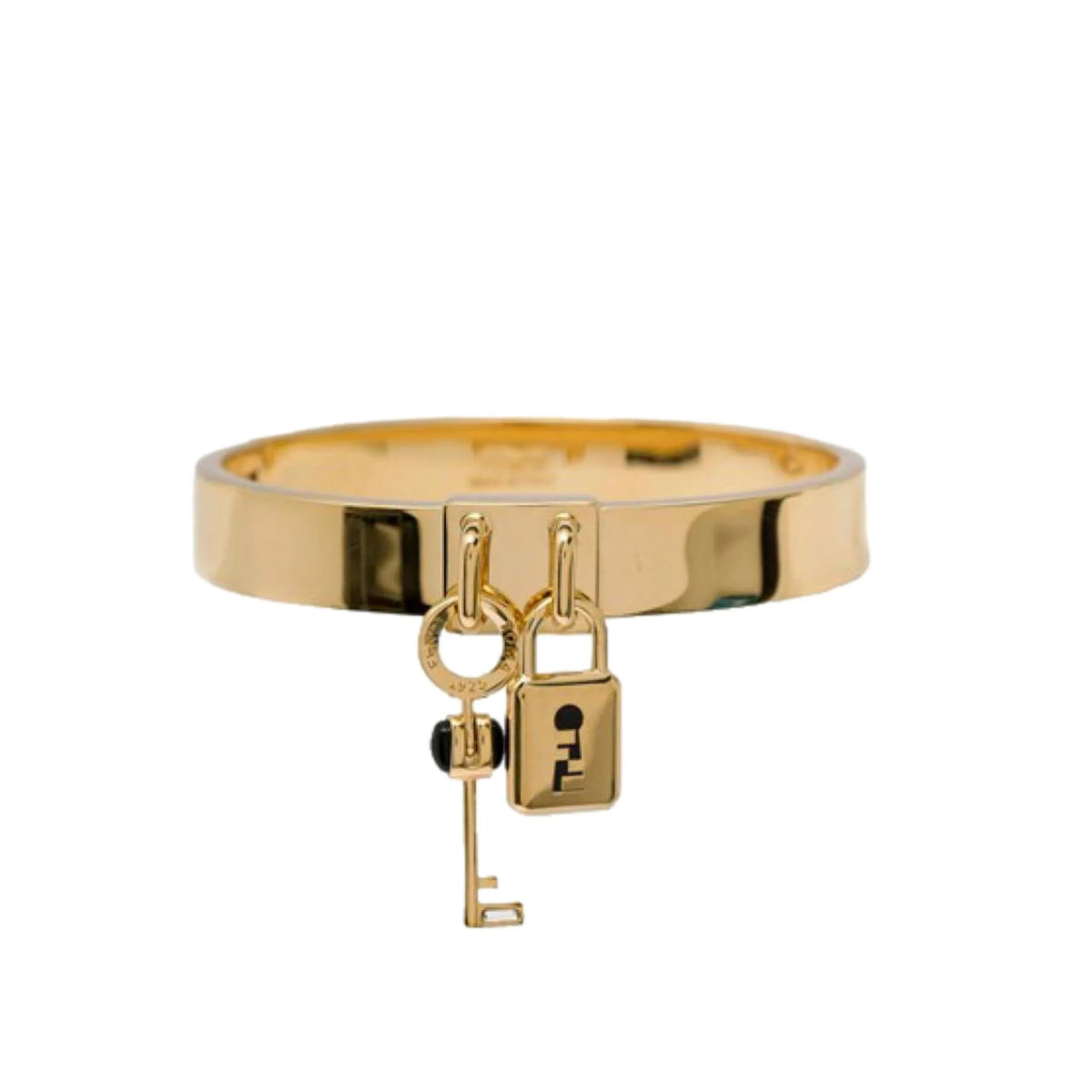 Fendi Master Key Pendant Gold Finish Metal Medium Cuff Bracelet