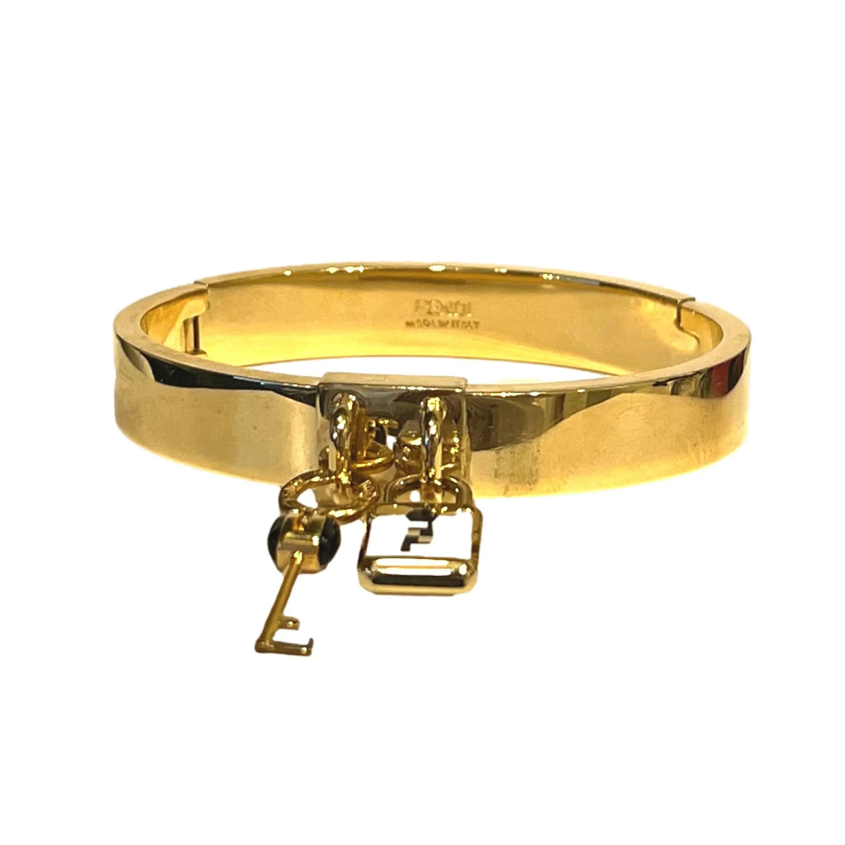 Fendi Master Key Pendant Gold Finish Metal Medium Cuff Bracelet - Jewelry - Clayton's Online Store