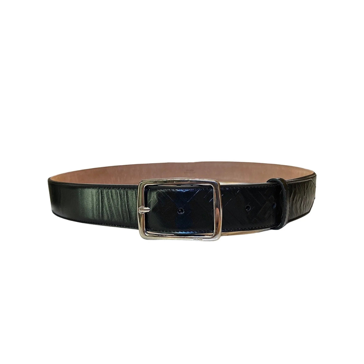 Fendi Mens Silver Buckle Smooth Black Calf Leather Belt 105 - Belts - Clayton's Online Store