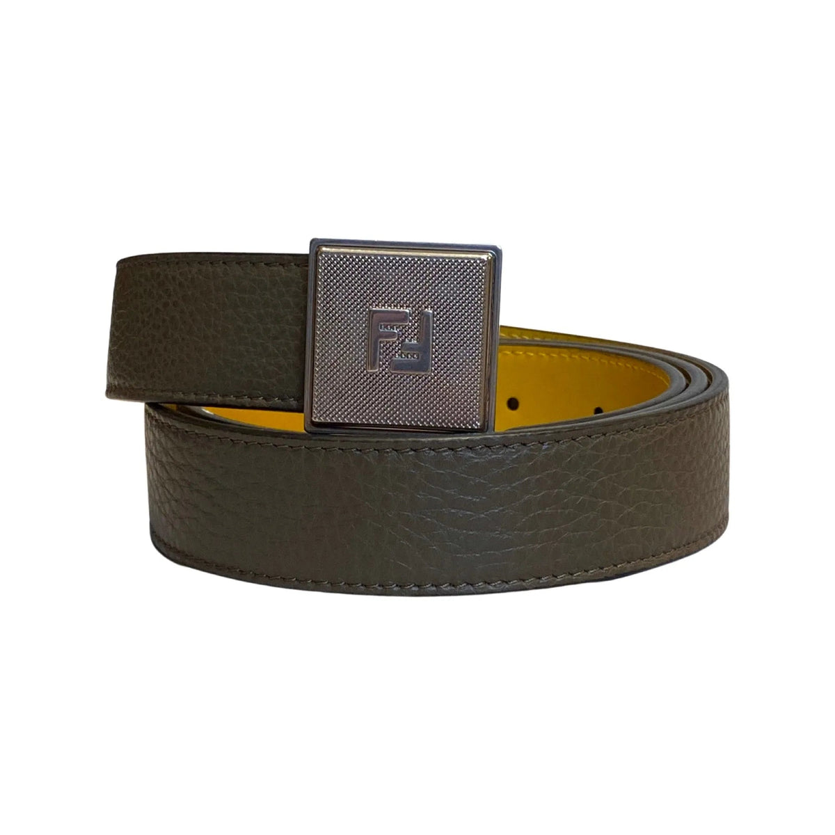 Fendi Mens Yellow Brown Reversible Grained Leather Belt 100 - Belts - Clayton's Online Store