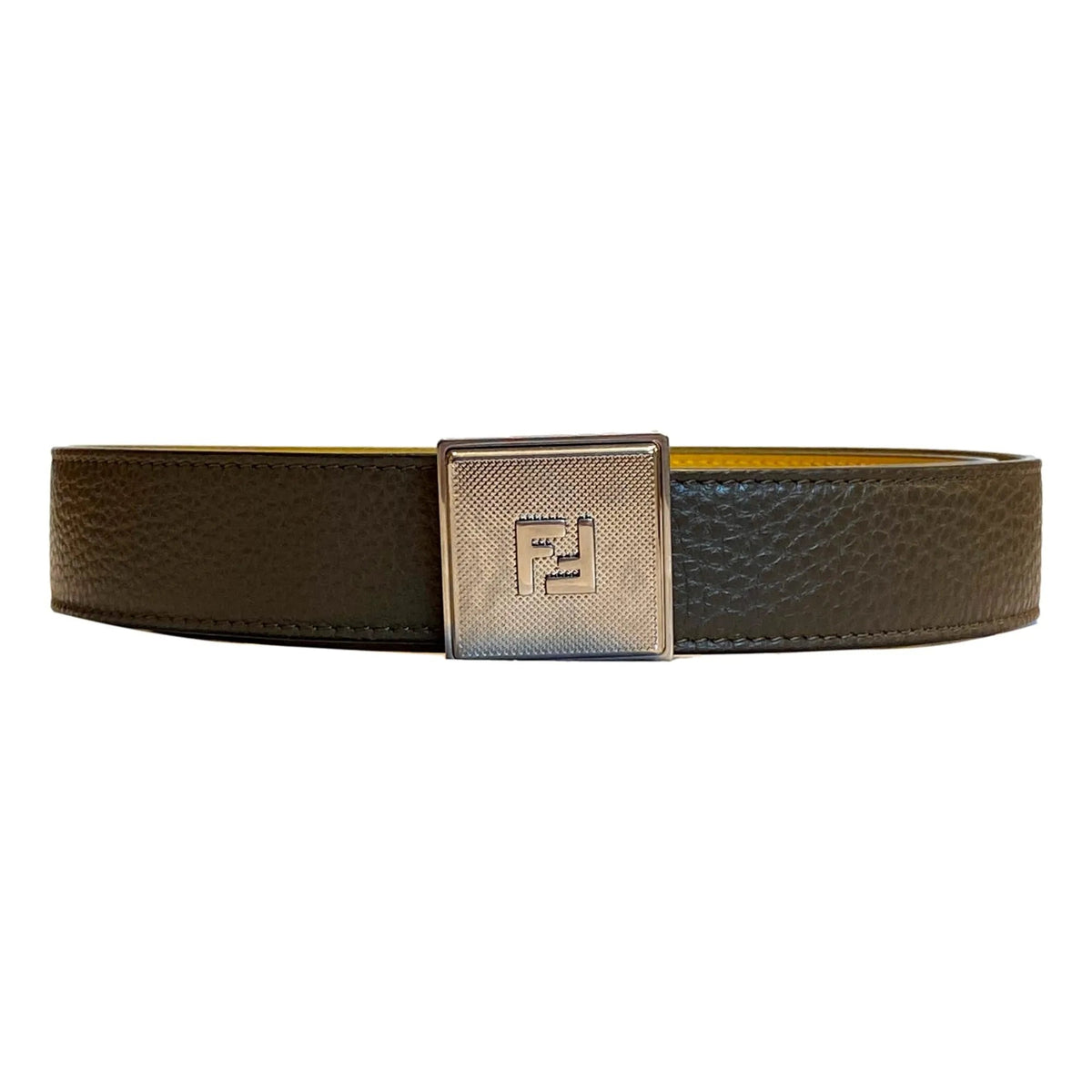 Fendi Mens Yellow Brown Reversible Grained Leather Belt 100 - Belts - Clayton's Online Store