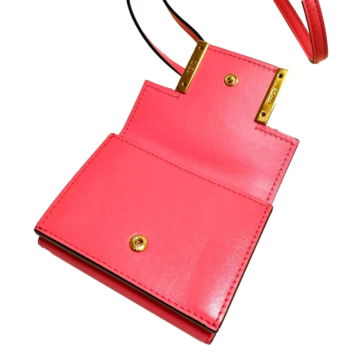 Fendi Micro Baguette Trifold Wallet Crossbody Bag Dalia Pink Leather - Handbags - Clayton's Online Store