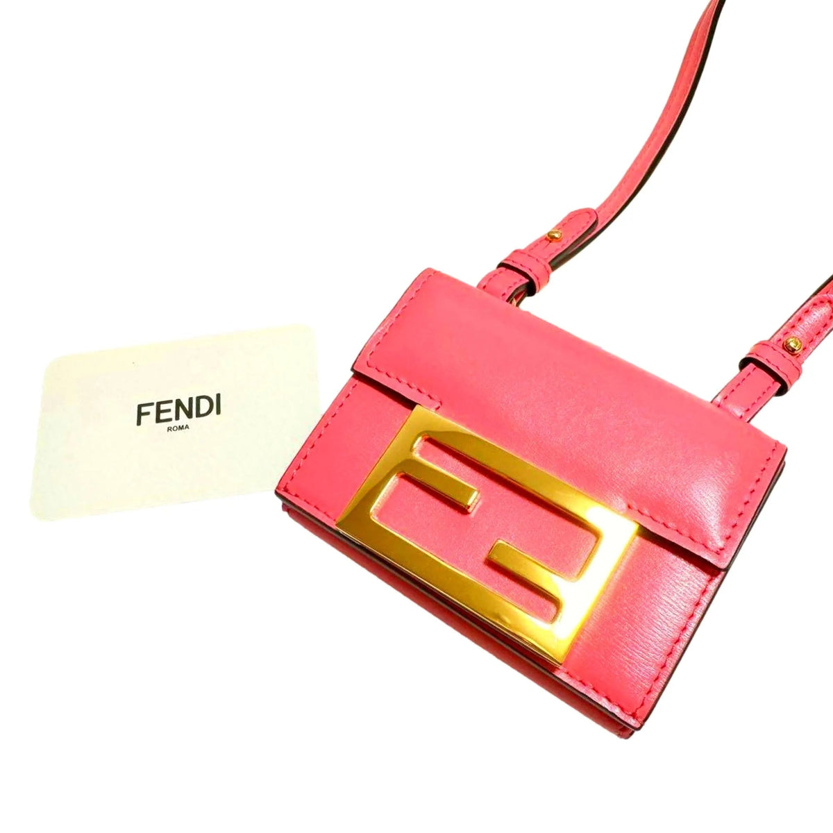 Fendi Micro Baguette Trifold Wallet Crossbody Bag Dalia Pink Leather - Handbags - Clayton's Online Store