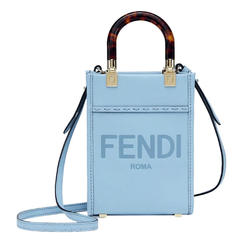 Fendi Mini Sunshine Shopper Tote Crossbody Bag 2Way Baby Blue Leather - Handbags - Clayton's Online Store