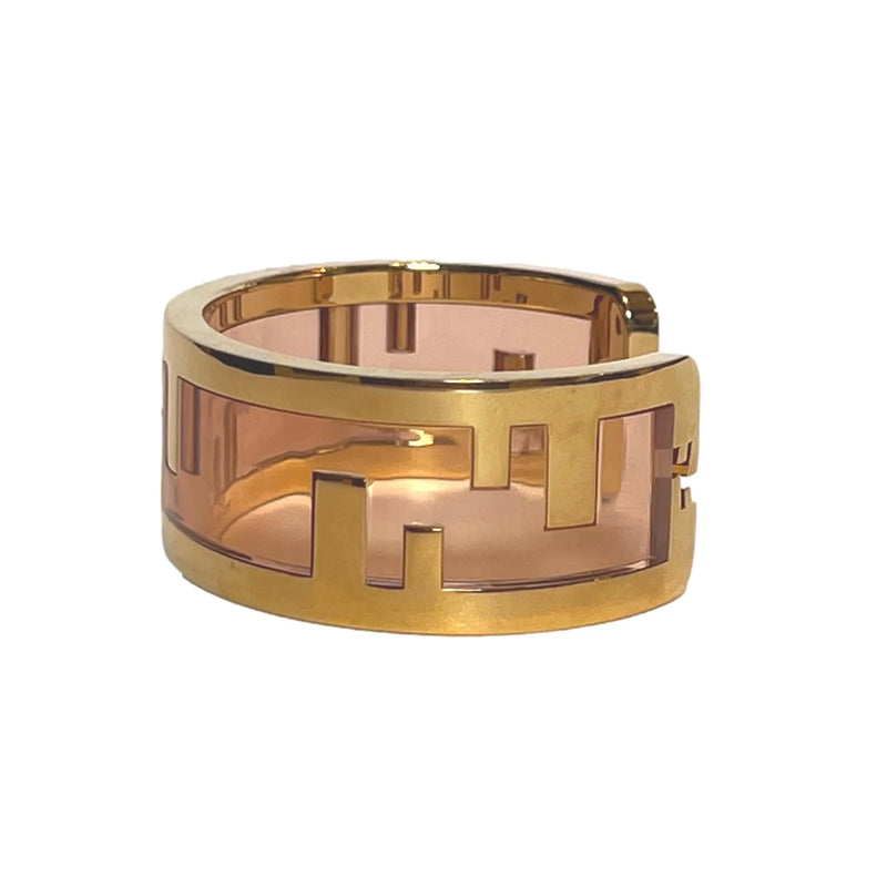 Fendi O'Lock Womens Gold Metal and Dust Pink Plexiglass Small Bracelet