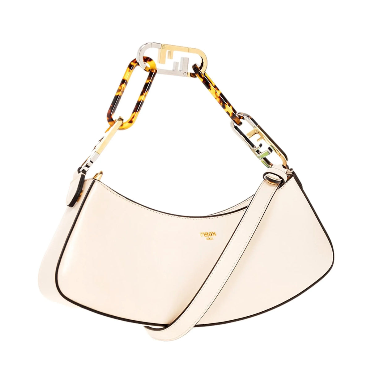 Fendi O'Lock Swing Ivory Calfskin Leather Shoulder Bag