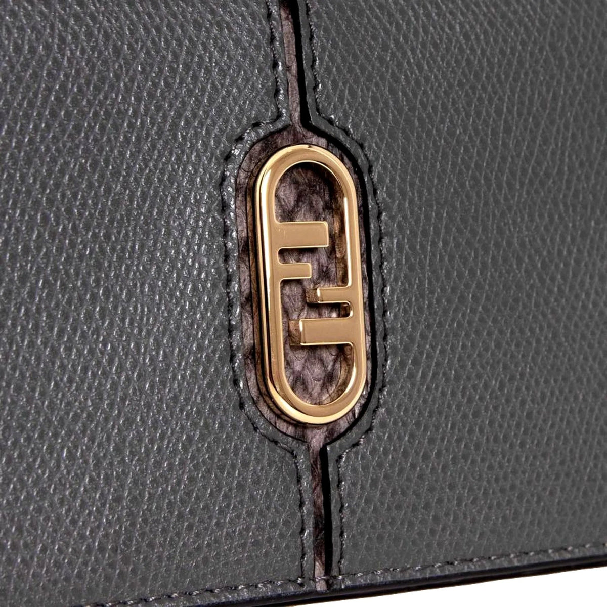 Fendi O'Lock Anthracite Gray and Python Print Leather Snap Continental Wallet - Wallets - Clayton's Online Store