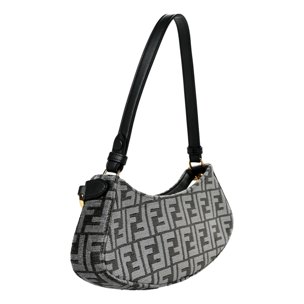 Fendi O'Lock Swing FF Logo Anthracite Gray Chenille Shoulder Bag - Handbags - Clayton's Online Store