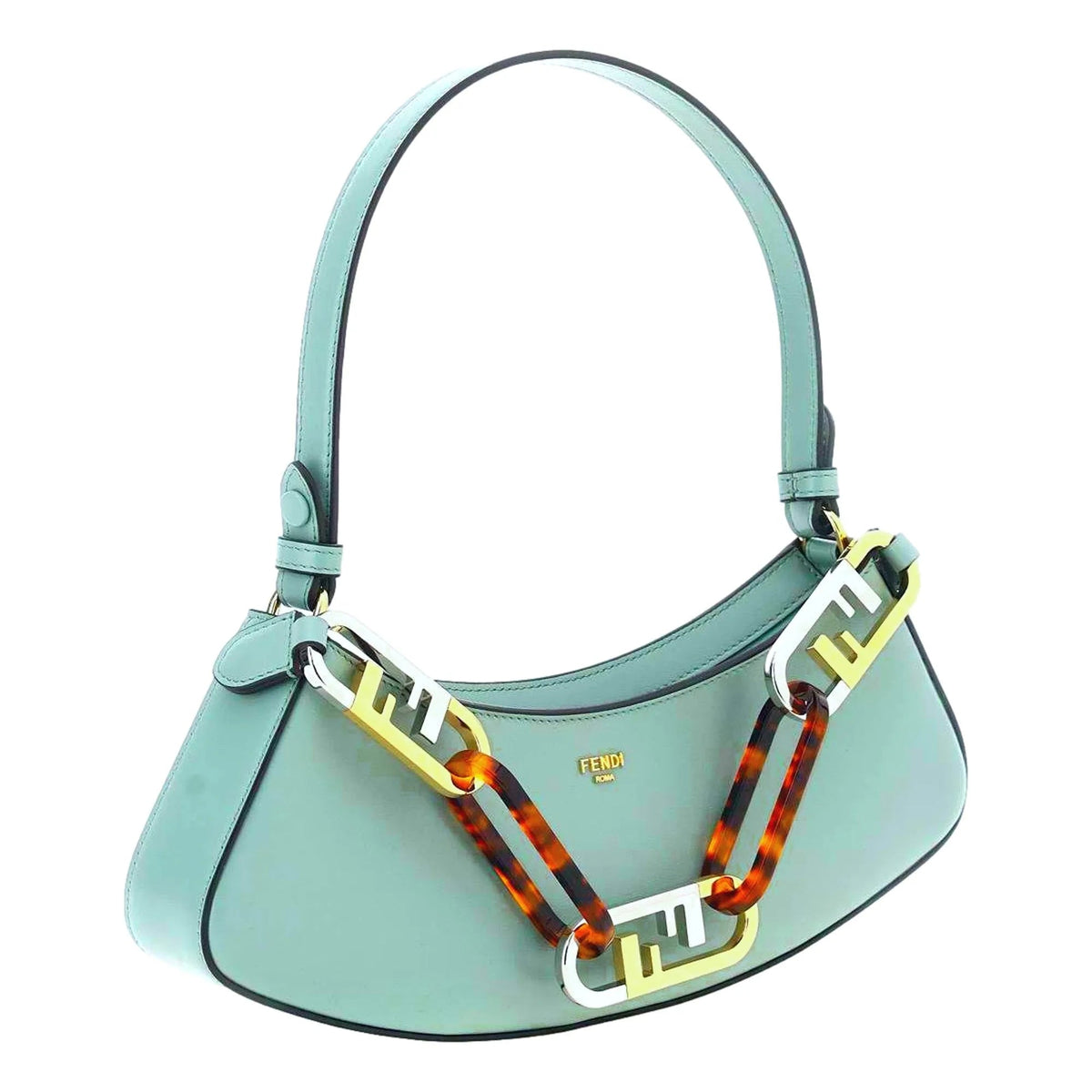 Fendi O'Lock Swing Tiffany Blue Calf Leather Small Hobo Shoulder Bag - Handbags - Clayton's Online Store