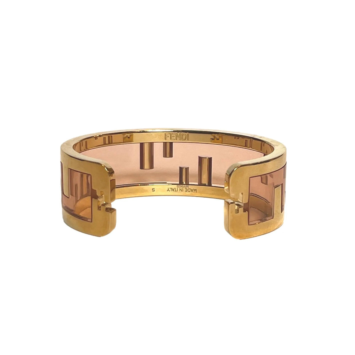 Fendi O'Lock Womens Gold Metal and Dust Pink Plexiglass Small Bracelet - Jewelry - Clayton's Online Store