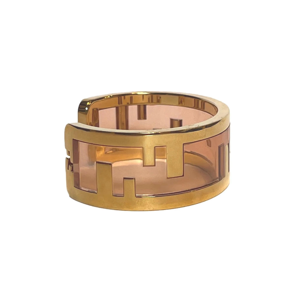 Fendi O'Lock Womens Gold Metal and Dust Pink Plexiglass Small Bracelet - Jewelry - Clayton's Online Store