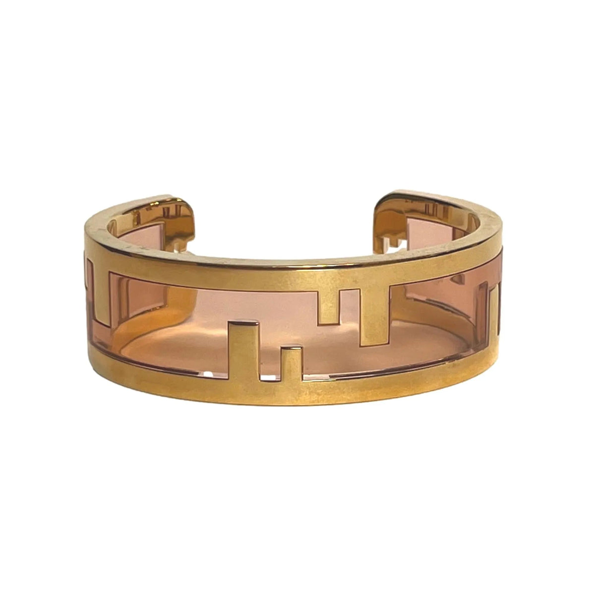 Fendi O'Lock Womens Gold Metal and Dust Pink Plexiglass Small Bracelet - Jewelry - Clayton's Online Store