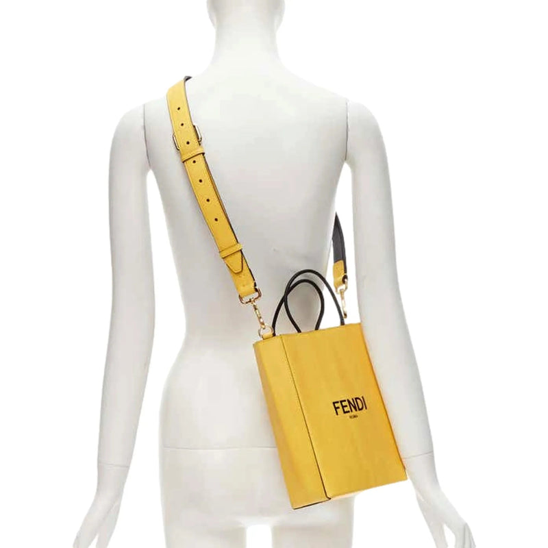 Fendi Roma 2Way Embossed Yellow Leather Crossbody Shopping Tote Bag - Handbags - Clayton's Online Store