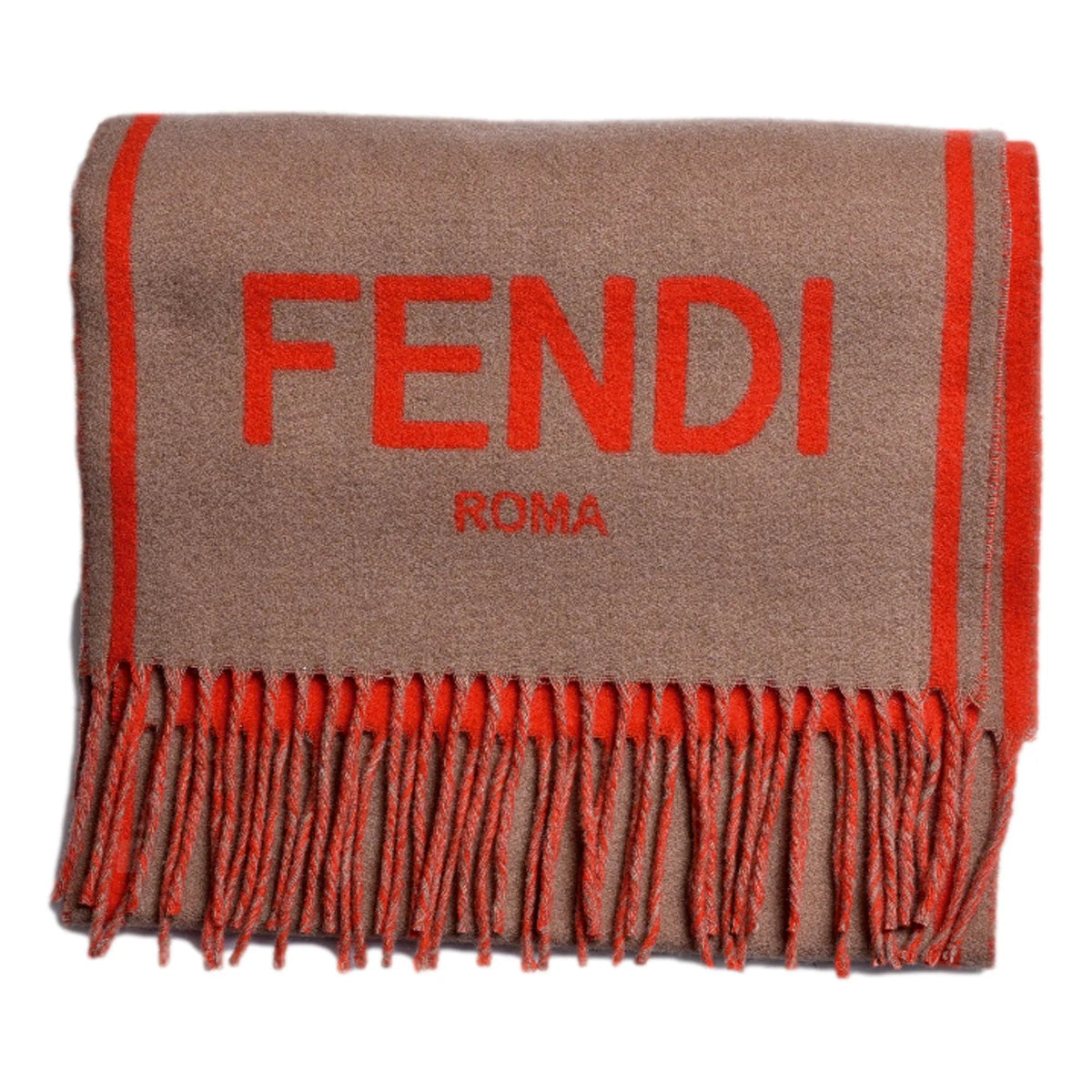 Fendi Roma Cashmere Scarf Beige Orange Logo - Scarves and Shawls - Clayton's Online Store