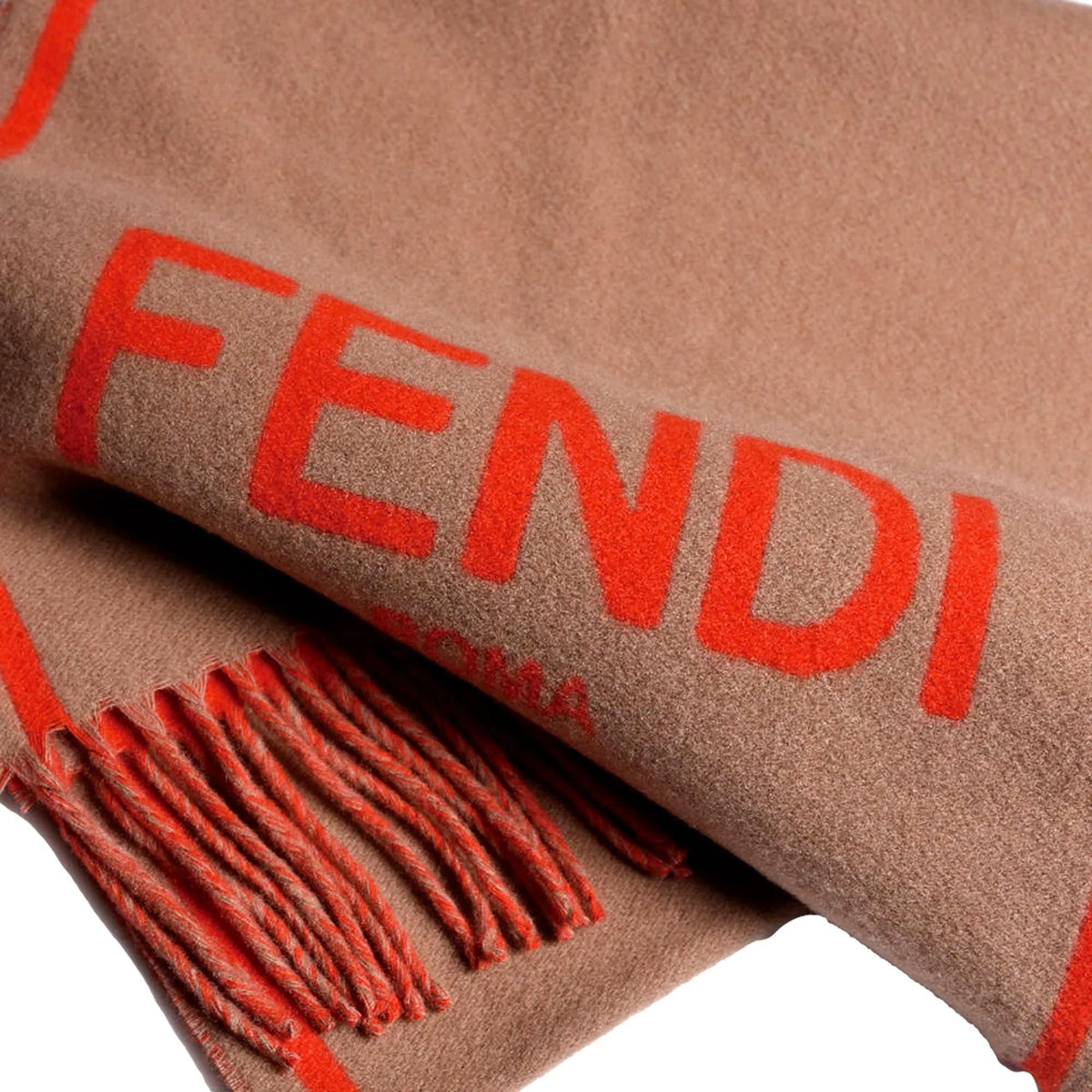 Fendi Roma Cashmere Scarf Beige Orange Logo - Scarves and Shawls - Clayton's Online Store