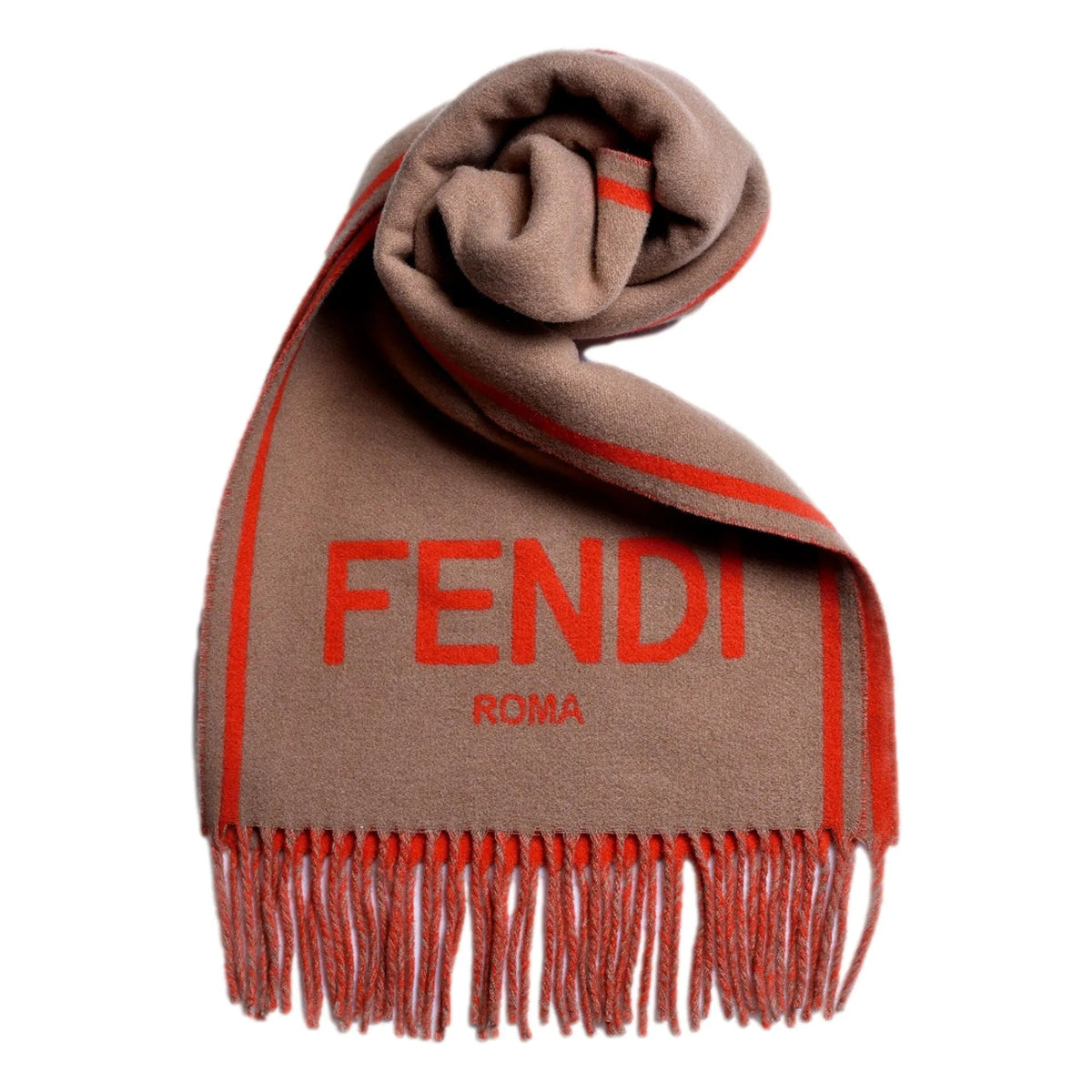 Fendi Roma Cashmere Scarf Beige Orange Logo - Scarves and Shawls - Clayton's Online Store