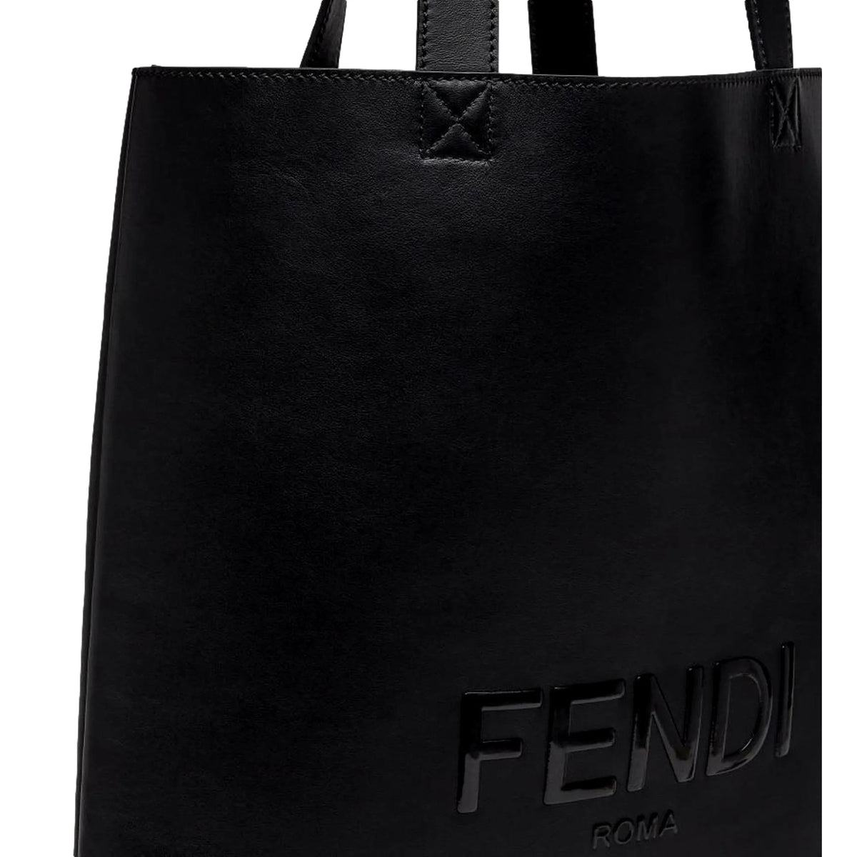 Fendi Roma Embossed Logo Black Calf Leather Large Shopping Tote Bag - Handbags - Clayton's Online Store