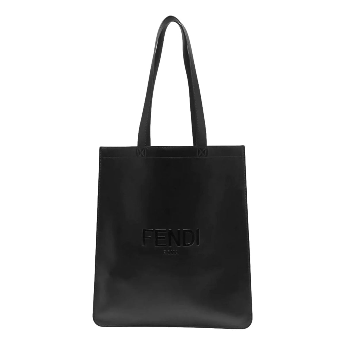 Fendi Roma Embossed Logo Black Calf Leather Large Shopping Tote Bag - Handbags - Clayton's Online Store