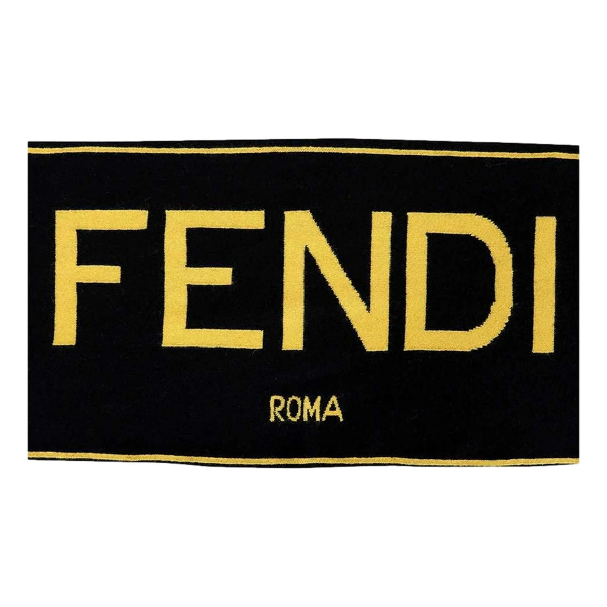 Fendi Roma Knitted Wool Cashmere Black Yellow Logo Scarf - Scarves and Shawls - Clayton's Online Store