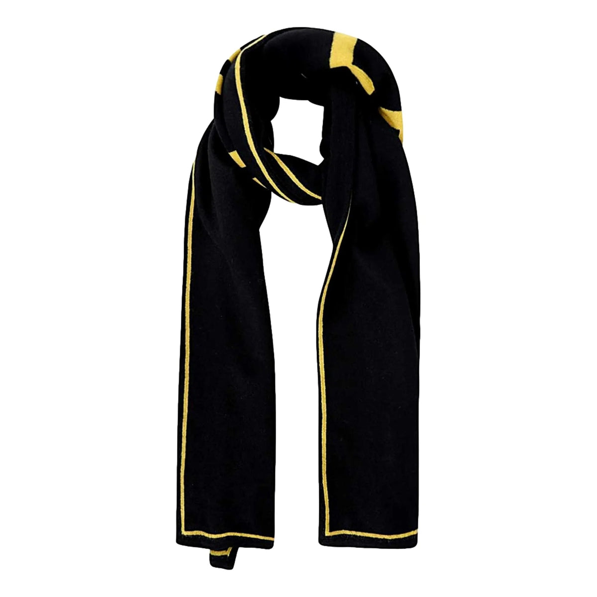 Fendi Roma Knitted Wool Cashmere Black Yellow Logo Scarf - Scarves and Shawls - Clayton's Online Store