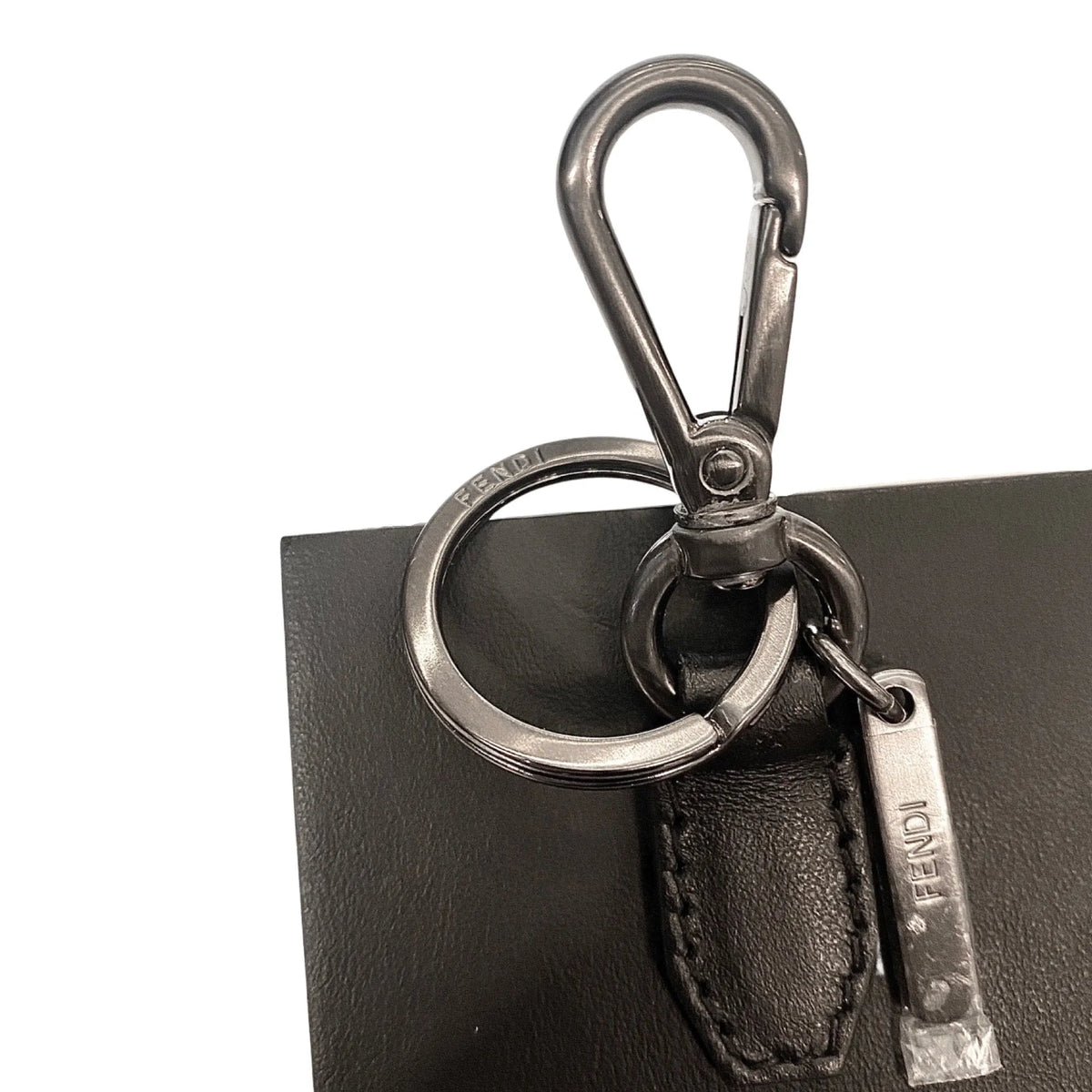 Fendi Roma Mini Box Black Leather Key Ring Charm