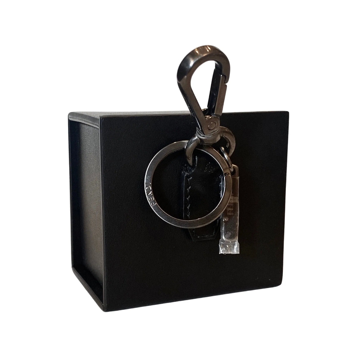 Fendi Roma Mini Box Black Leather Key Ring Charm