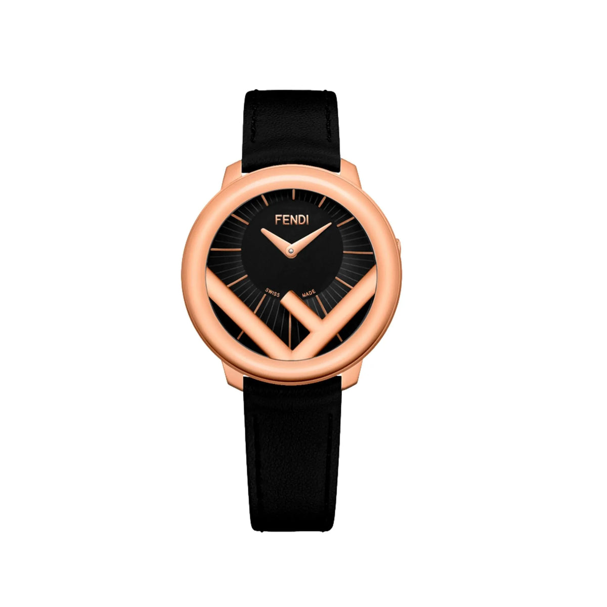 Fendi Runaway Rose Gold Black Calf Leather 36 MM Fashion Watch