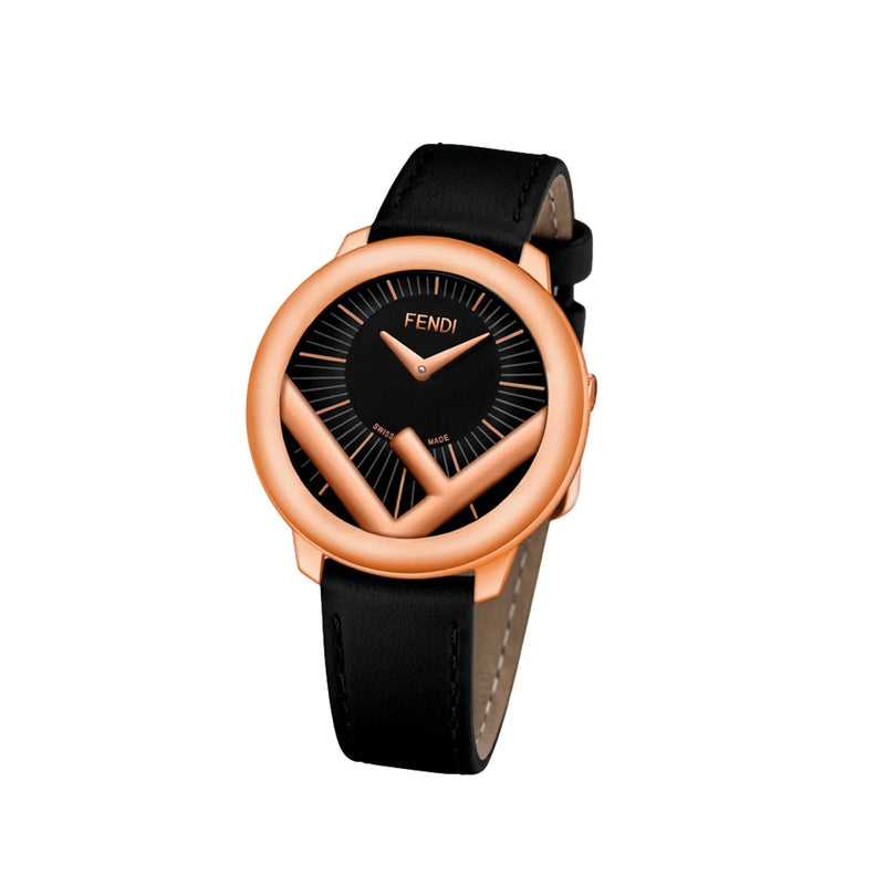 Fendi Runaway Rose Gold Black Calf Leather 36 MM Fashion Watch